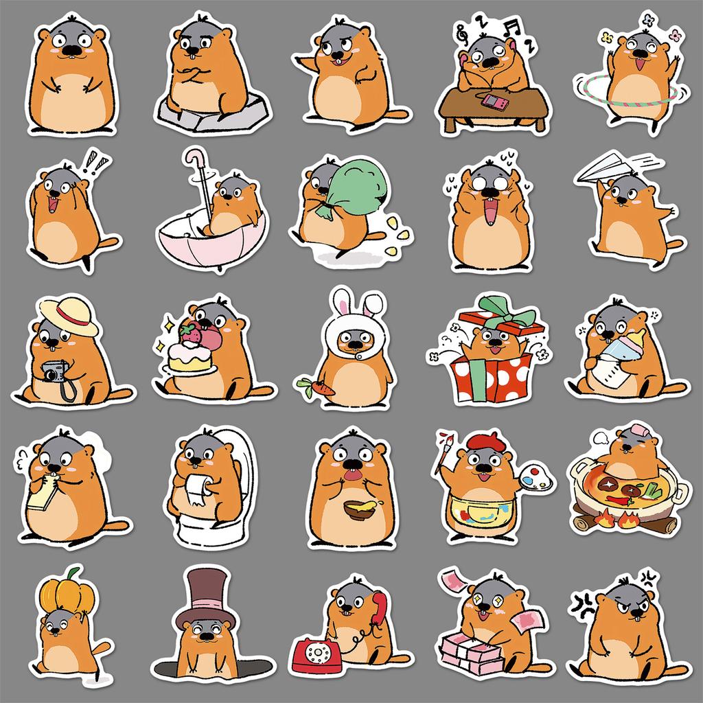 50 Groundhog Doodle Stickers Cartoon Cute Hand Drawn Animal Decorative Mobile Phone Case Water Cup Waterproof Stickers