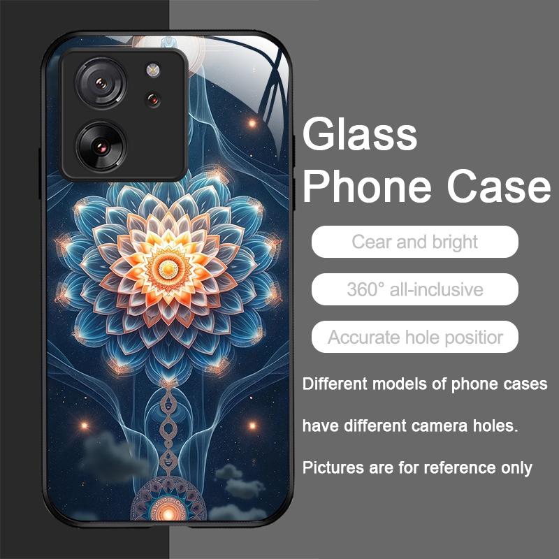 Artistic Lotus Flower Pattern Tempered Glass Phone Case for Motorola Moto G85 G84 G75 G55 G24 Edge 50 Fusion 40 Neo 30 Pro Cover