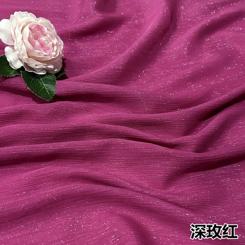 Shiny Silver Wire Crinkle Chiffon Fabric Plain By The Meter for Clothes Hanfu Dress Shirt Diy Sewing Cloth Soft Breathable Black