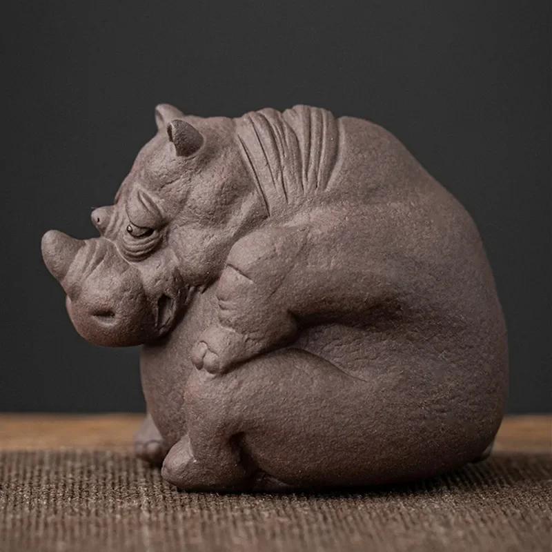 Chinese Purple Clay Tea Pet Handmade Elephant Statue Ornaments Tea Figurine Sculpture Decoration Tea Set Decors Accessories