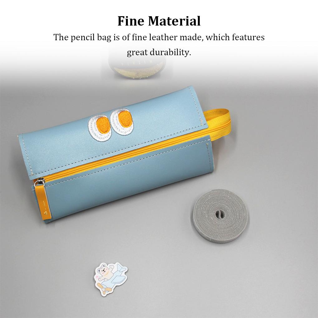 Leather Pencil Case Embroidery Zipper Solid Color Lifting Handle Replacement School University Pen Bag Pouch Birthday Gift