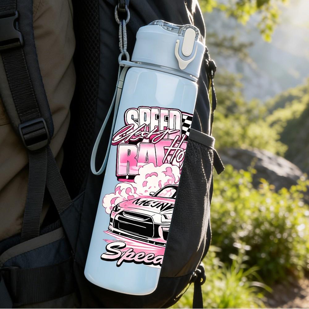 1PC Retro Lowrider Classic Car Print 750ml Color Plastic Sports Water Bottle Leakproof Flip Straw Lid Suitable for Sports Office Home Use
