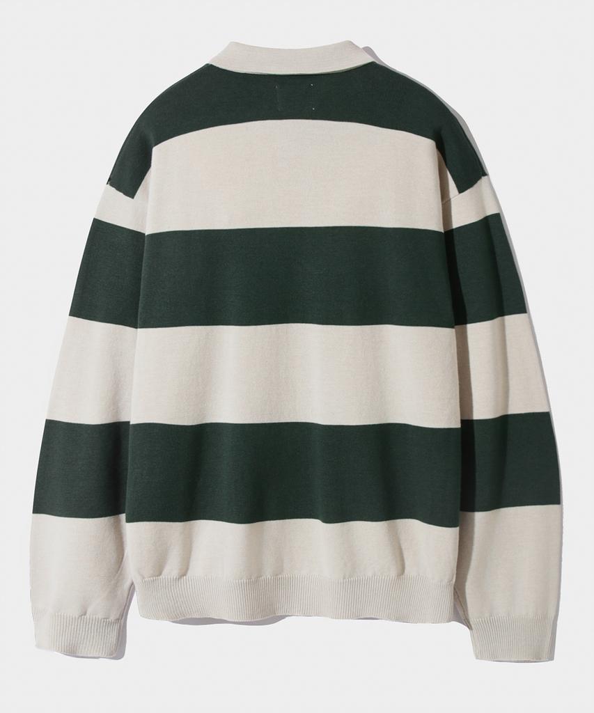 Dimiteulibeullaeg Asi Striped Rugby Long Sleeve Knit T-Shirt_Green