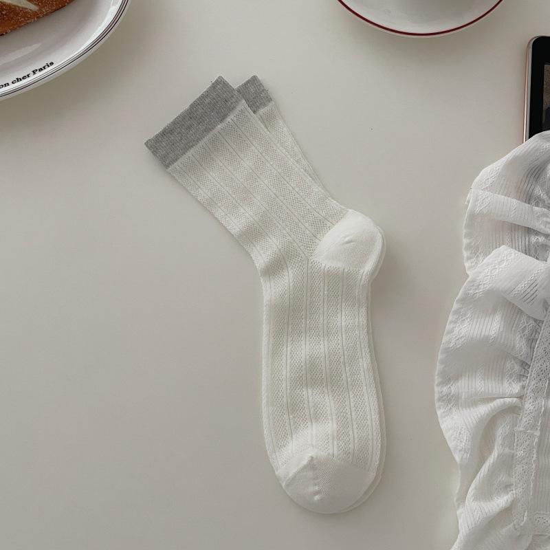 Ladies Spring and Summer Thin Color Hollow Out Boneless In The Tube Pile Pile Cotton Socks
