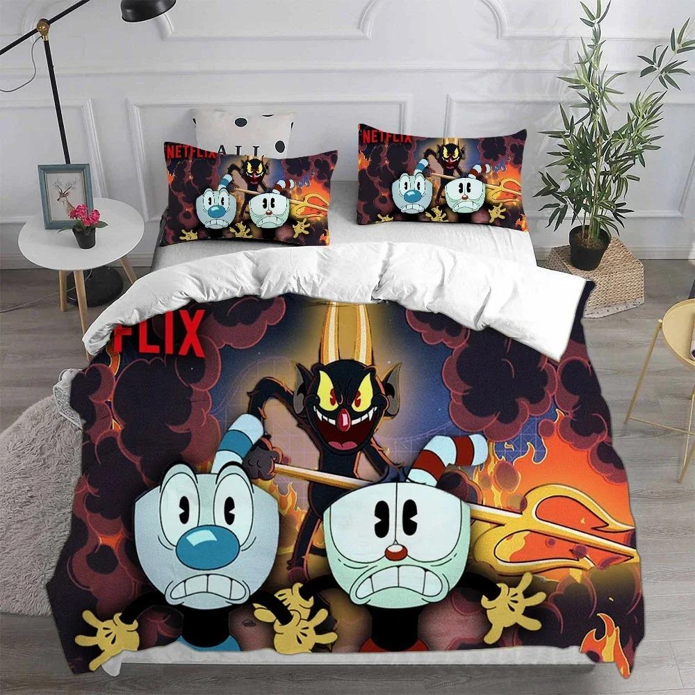 3D Neue Heimtextilien Cartoon Cuphead Bettwäschesets Bettdecke Quilt Bettüberwurf Bettbezug Kissenbezugsets Kinder Erwachsenengröße
