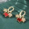 Shine Gold Color Inlaid Cubic Zirconia Copper Dangle Women's Earrings Hand Carved Maple Leaf Earrings Woman Fashion Zircon