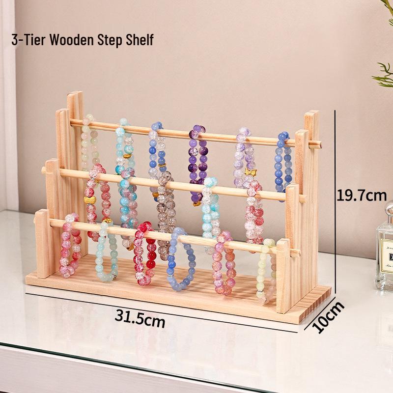 Solid Wood Bracelet Display Stand for Buddhist Beads, Jewelry, Hair Ties, and Headbands
