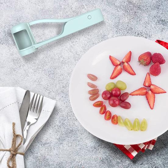 Drue- og Cherrytomat-skærer med Rustfrit Stål Kniv, Håndholdt Frugtskærer til Børns Snacks, Hurtigt Værktøj til Frugtforberedelse, Gadget til Familiekøkkenet