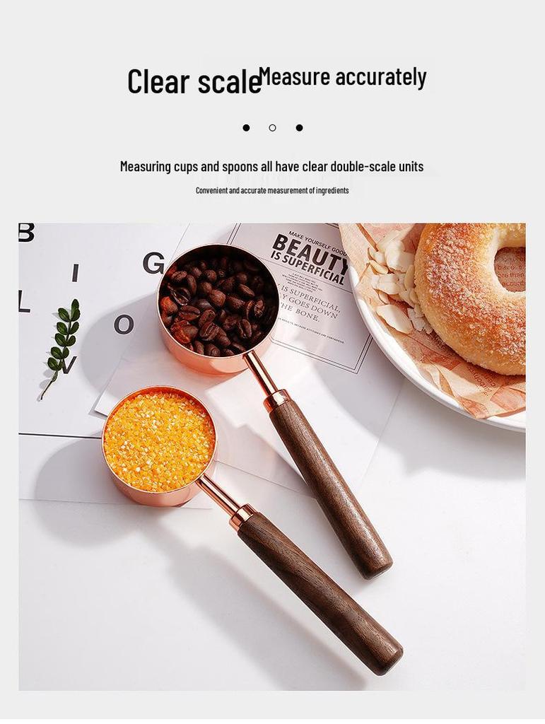 Belly Cup Rose Gold & Walnut Wood Measuring Spoon and Acacia Cup Set
