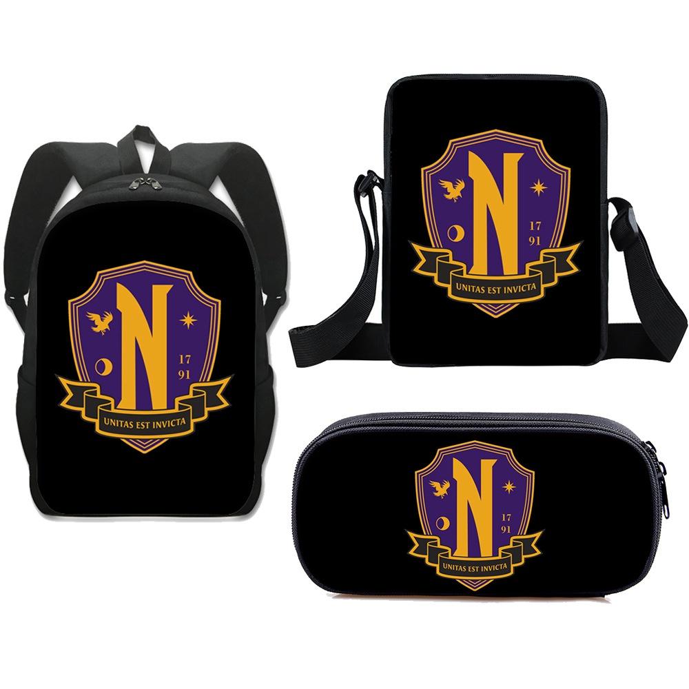 3pcs Wednesday The Adams Family Backpack+shoulder Bag+pencil Case Set Kids Gift