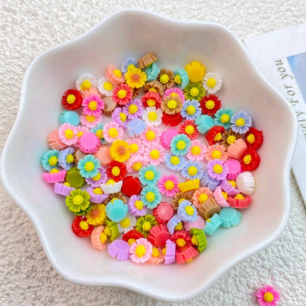 100Pcs New Cute Resin Mini Flower Series Flat Back Manicure Parts Embellishments For Hair Bows Accessories
