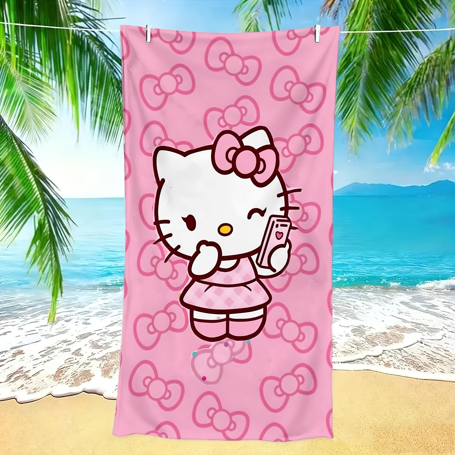 

Hello Kitty Pink Bow Beach Towel Single Sided Print Soft Microfiber Beach Towel Pool Beach Vacation Accessory Cute Playful Gift W30*H60(CM)