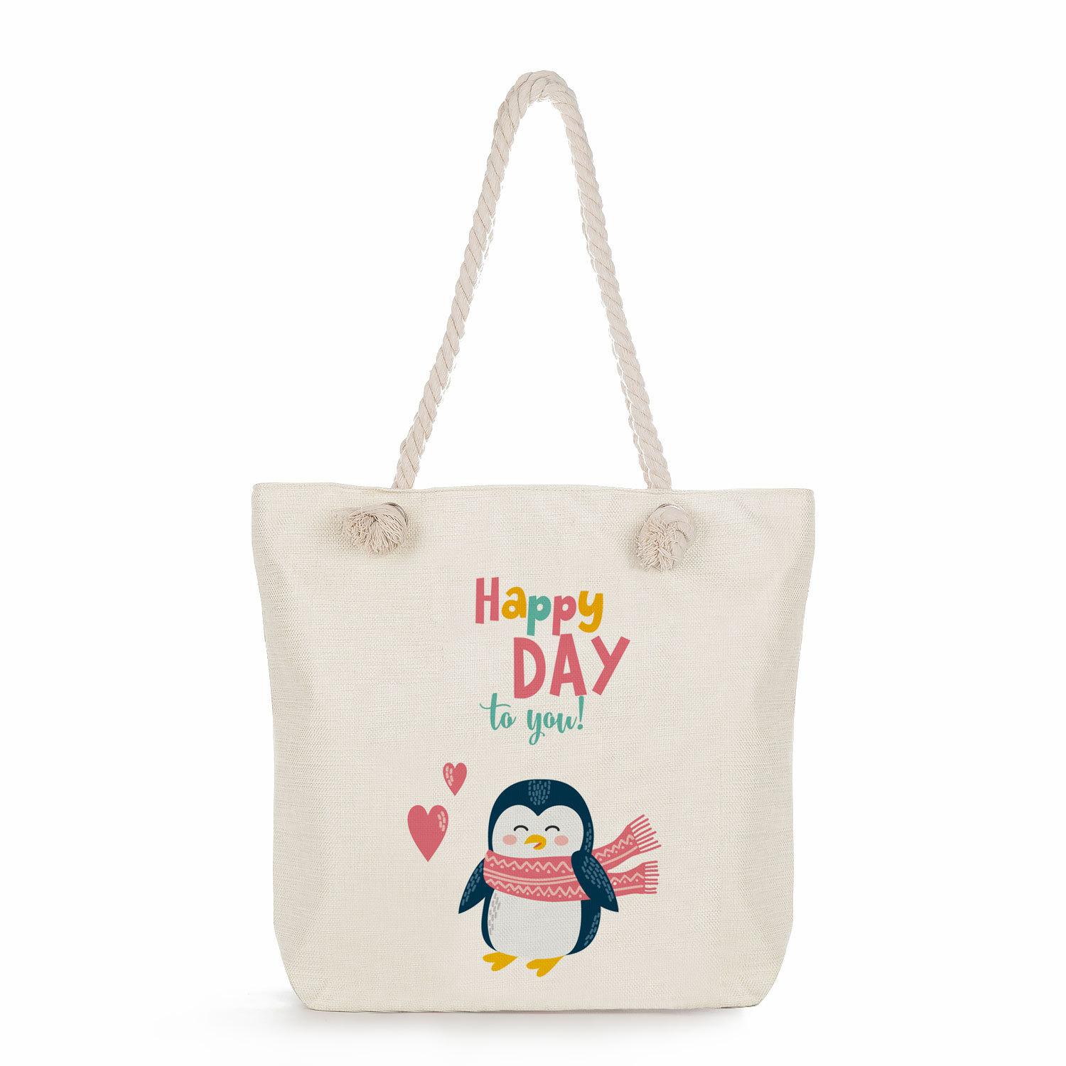 

Penguin print thick rope single-shoulder beach bag 7315 KTB