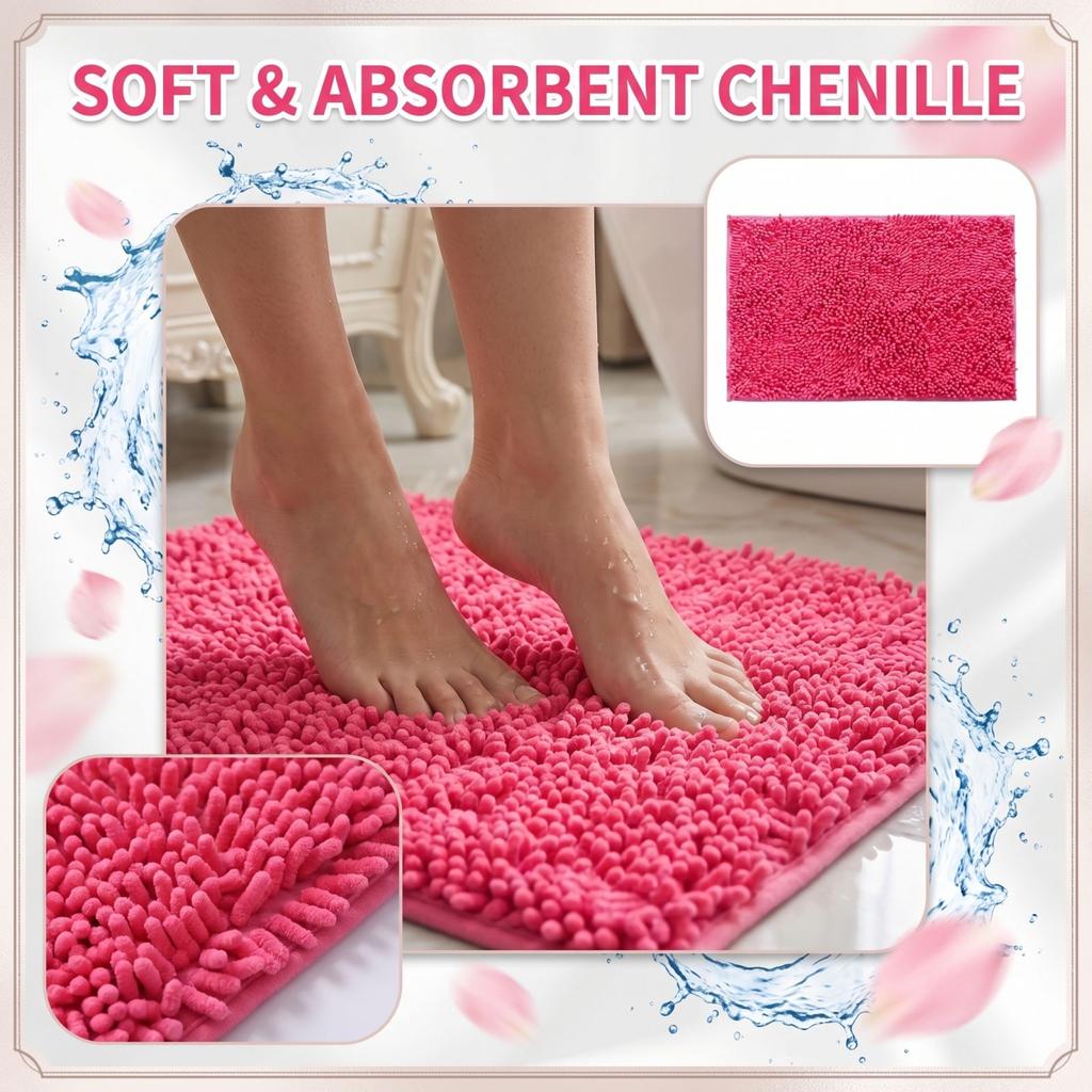 Chenille-Badezimmerteppich 40x60cm Saugfähig Rutschfest Badezimmerteppich Fußmatte Weiche Textur Mikrofaser-Fußbodenmatte