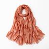 Women's Silk Scarf: Pure Color Long Headscarf with Gold and Silver Threads