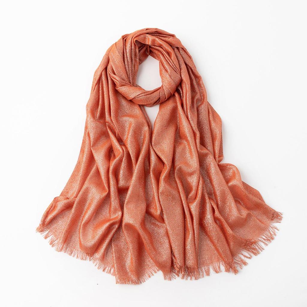Women's Silk Scarf: Pure Color Long Headscarf with Gold and Silver Threads