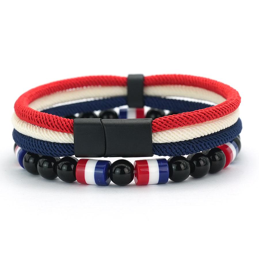 New Creative National Flag Color String Bracelet For Men 8mm Obsidian Strand Braslet Grade A 4mm Cord Chain Wrap Braclet Homme