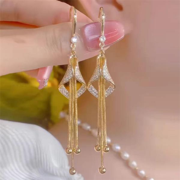 Luxury Crystal Long Tassel Ear Thread Green Shiny Zircon Flower Drop Earrings for Women Wedding Jewelry Gift