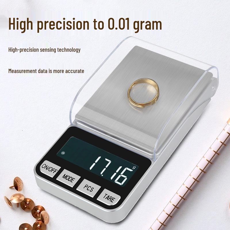 Compact Electronic Gram Scale with Cover, High Precision 0.01g Scale for Jewelry and Household Use