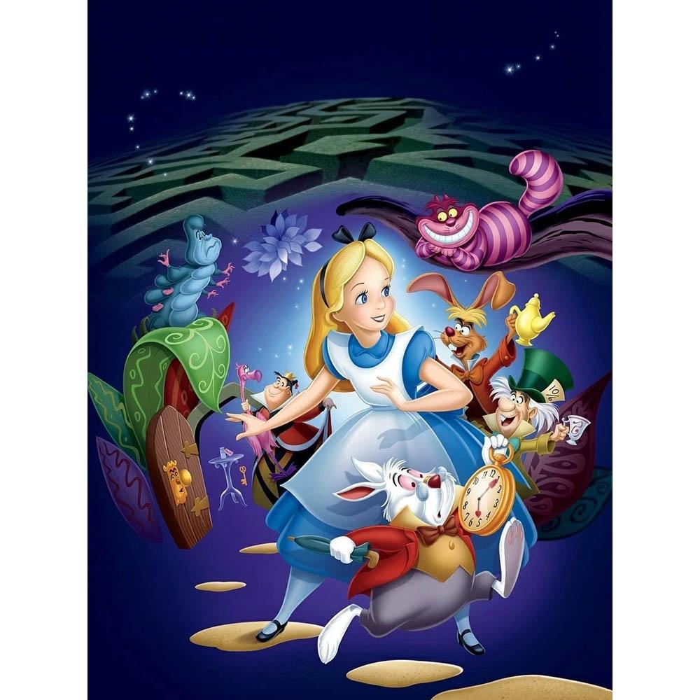 Alice In Wonderland 5D DIY Diamond Painting Mosaic Disney Cartoon Art Cross Stitch Embroidery Rhinestones Home Decor Kids Gift