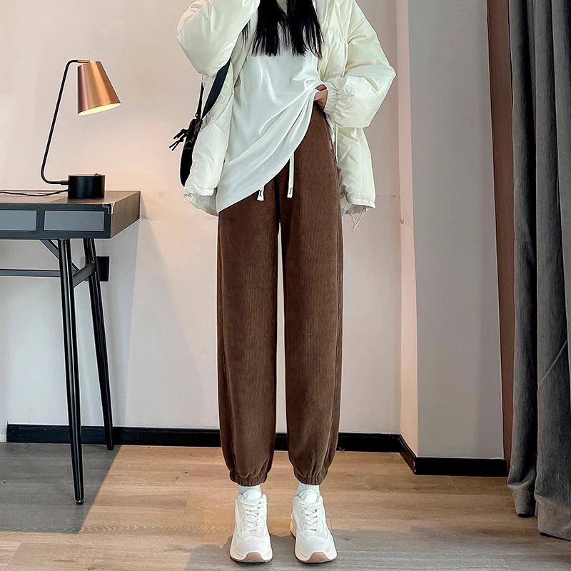 2025 Women's Winter Fleece-Lined Lambswool Sweatpants - Extra Long, Thickened Joggers with Cuffed Corduroy Design