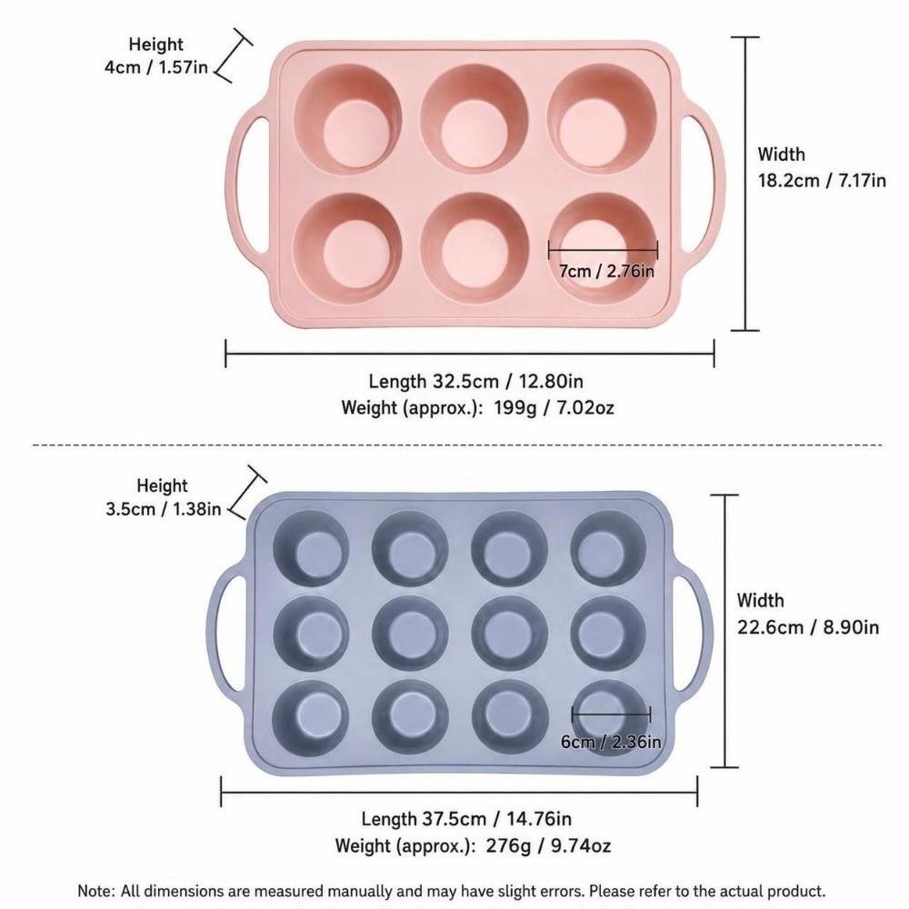12-Cavity Baking Molds 6-Cavity Easy Release Molds Durable Silicone Cake Molds Oven Use