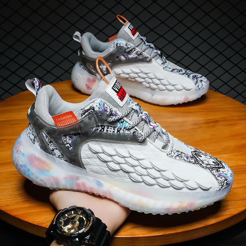 New men's shoes fish scale net coconut shoes country youth popcorn sneakers Leather