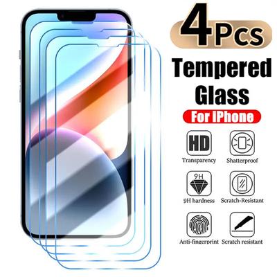 4PCS Screen Protector for iPhone 14 13 12 11 Pro Max Mini Protective Glass for iPhone X XR XS Max 15 PLUS Tempered Glass