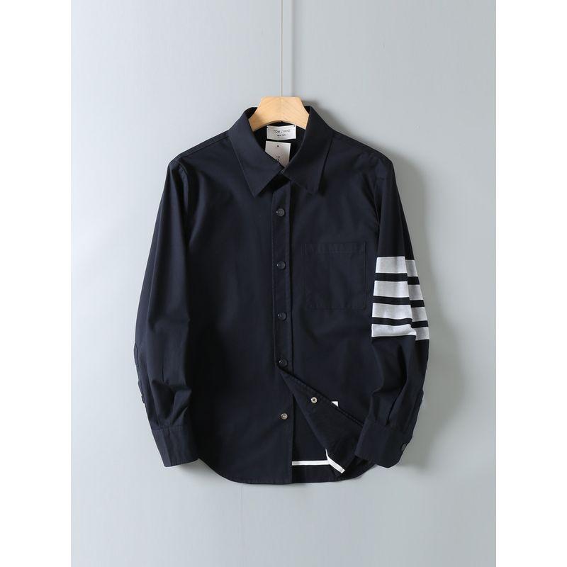 Tb Shirt for Women, Couple Style, Classic Four-Stripe Loose Casual Oxford Fabric Jacket, Long-Sleeve Patchwork Base Shirt for Men