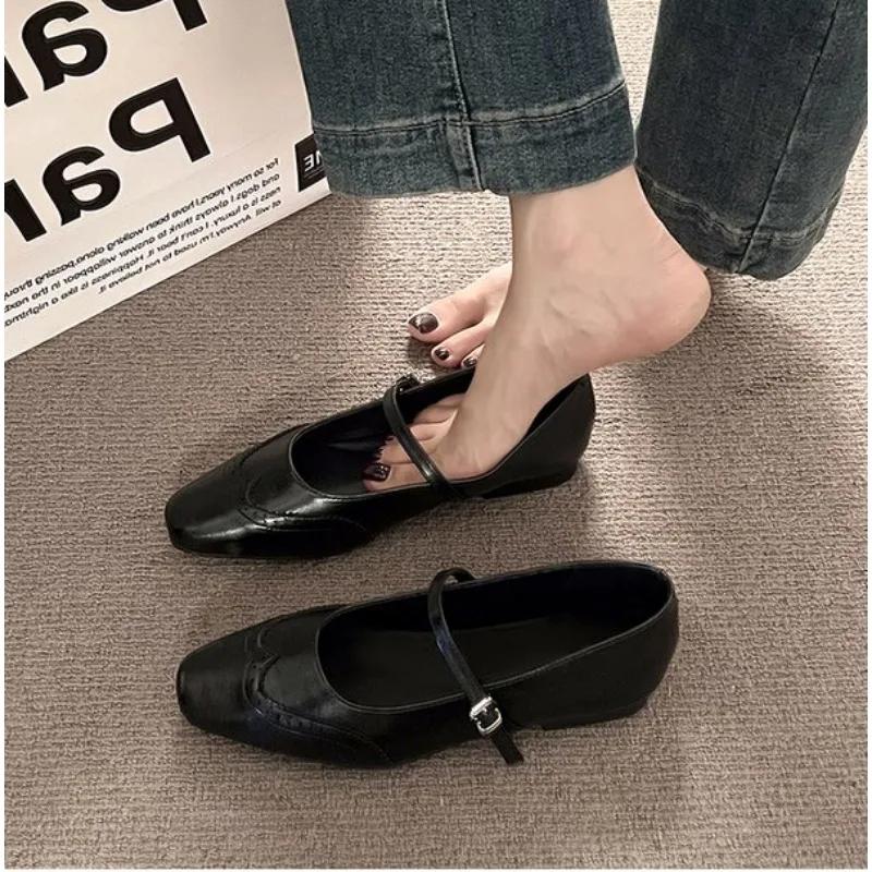 Fashion New Retro Shoes Women Shallow Fashion Buckle Strap Bean Dress Flat Mary Janes Shoes Solid Flat Low Heels Zapatos