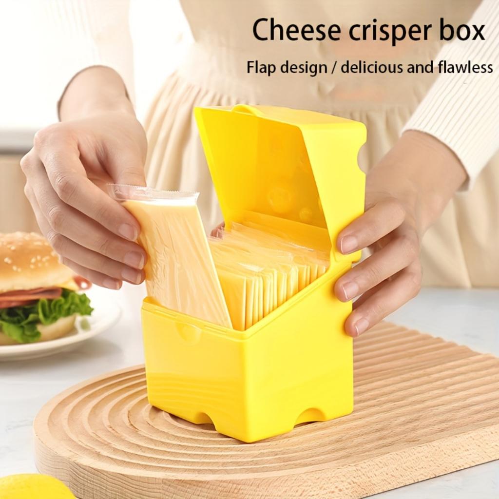 1pc ABS Cheese Storage Box with Flip-Top Lid, Durable Kitchen Organizer for Food Preservation, Yellow, Space-Saving Design, Stor