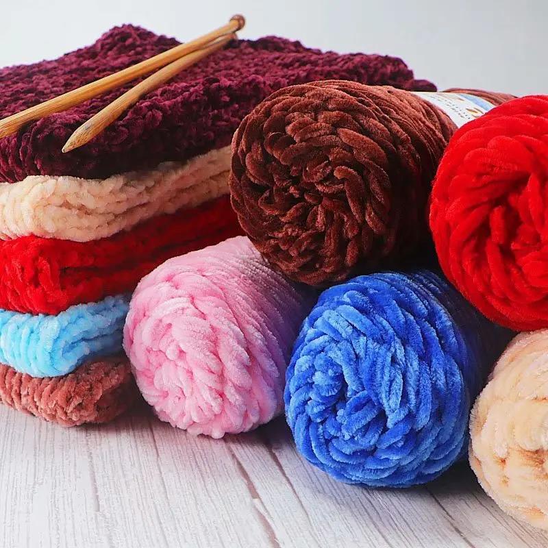 100g/Rulle Sammetgarn Polyesterblandad Bomull Chenillegarn Virkgarn Mjukt Garn Tråd Tjock Halsduk DIY Handstickad