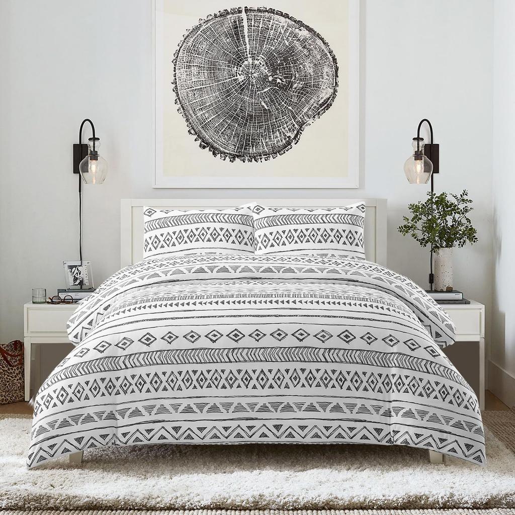 White Leaf Three-piece Quilt Cover Digital Printing Bedding Set Simple Flower Bed Cover