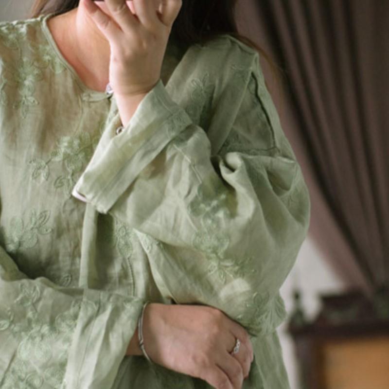 Johnature Women Vintage Jacquard Dress Solid Color O-Neck Long Sleeve Spring Chinese Style High Quality Dress