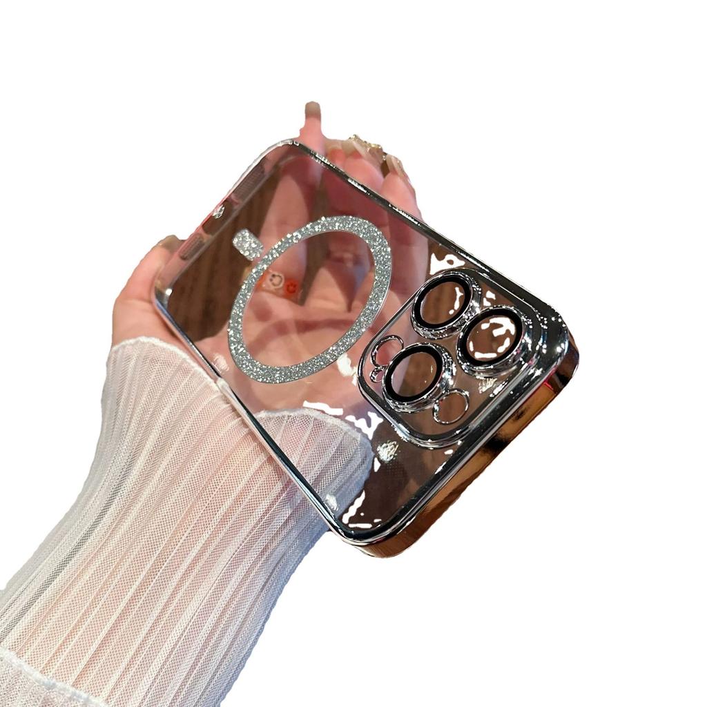 Applicable to iPhone15PROMAX flash drill magnetic suction hard mobile phone case Apple 14 advanced sense 13 high transparency PC protective case