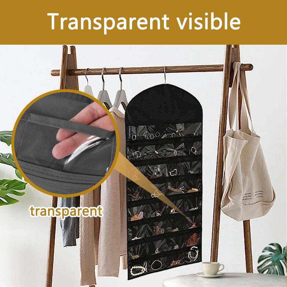 32 Taschen Doppelseitiger Schmuckorganizer Aufbewahrung Displaytasche mit 18 Haken Schmuck zum Aufhängen