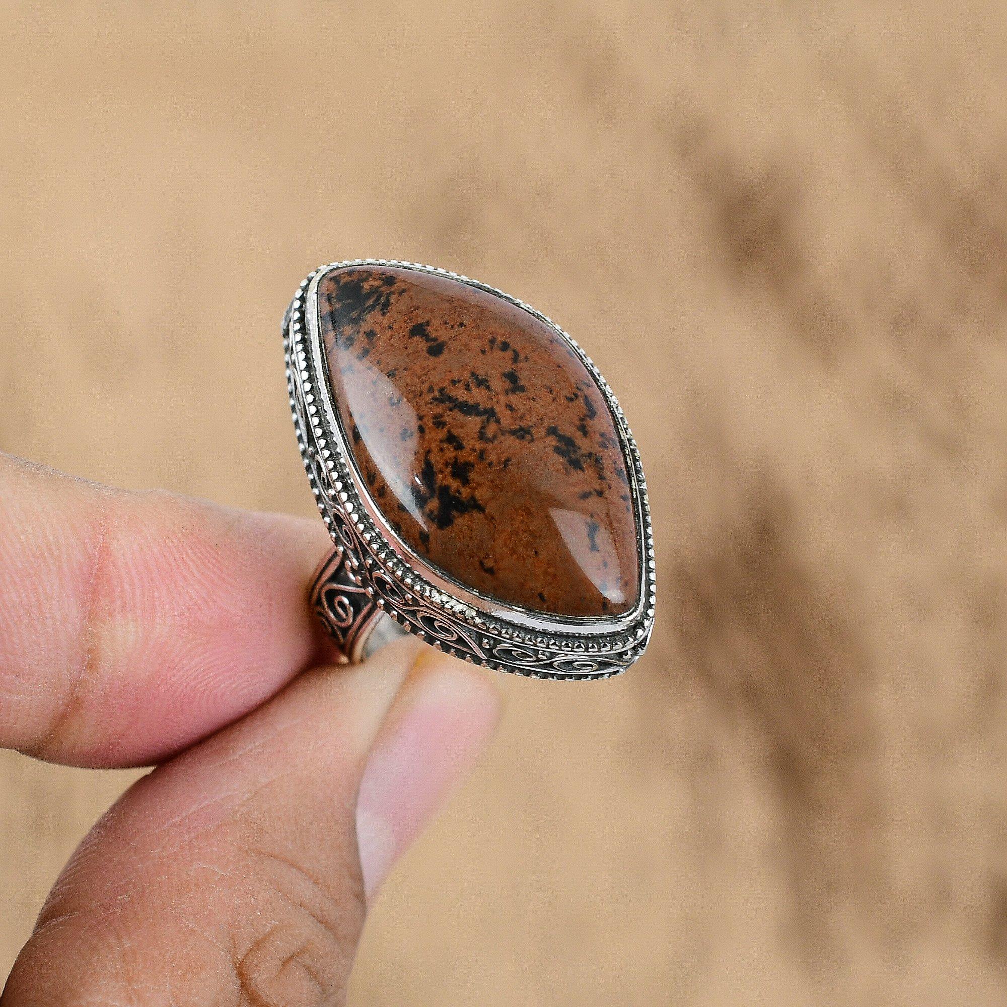 

Natural Mahogany Obsidian Gemstone Multi Stone Vintage Ring Size 9 925 Silver No