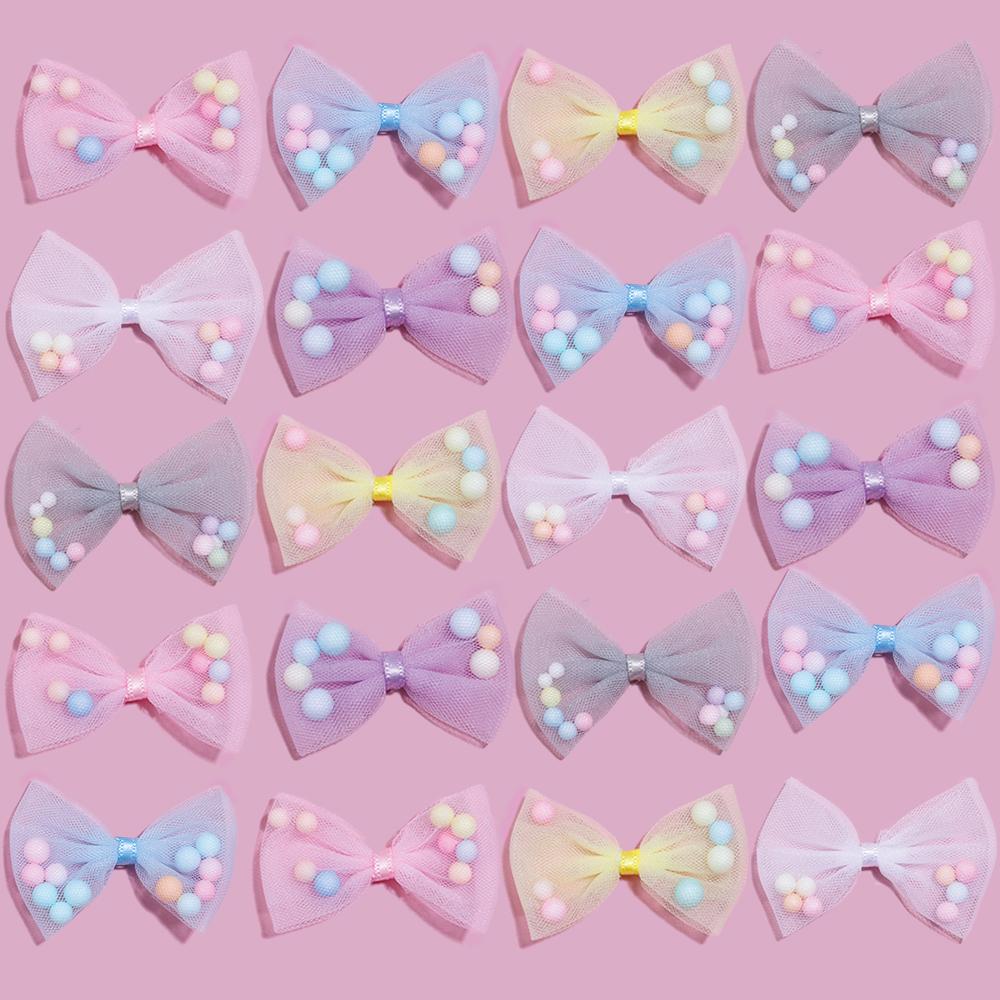 10pcs/lot 3x4cm Candy Color Organza Bows Mesh Lace Bow With Foam Ball For Girls DIY Clothing Headwear Decorative Accessories