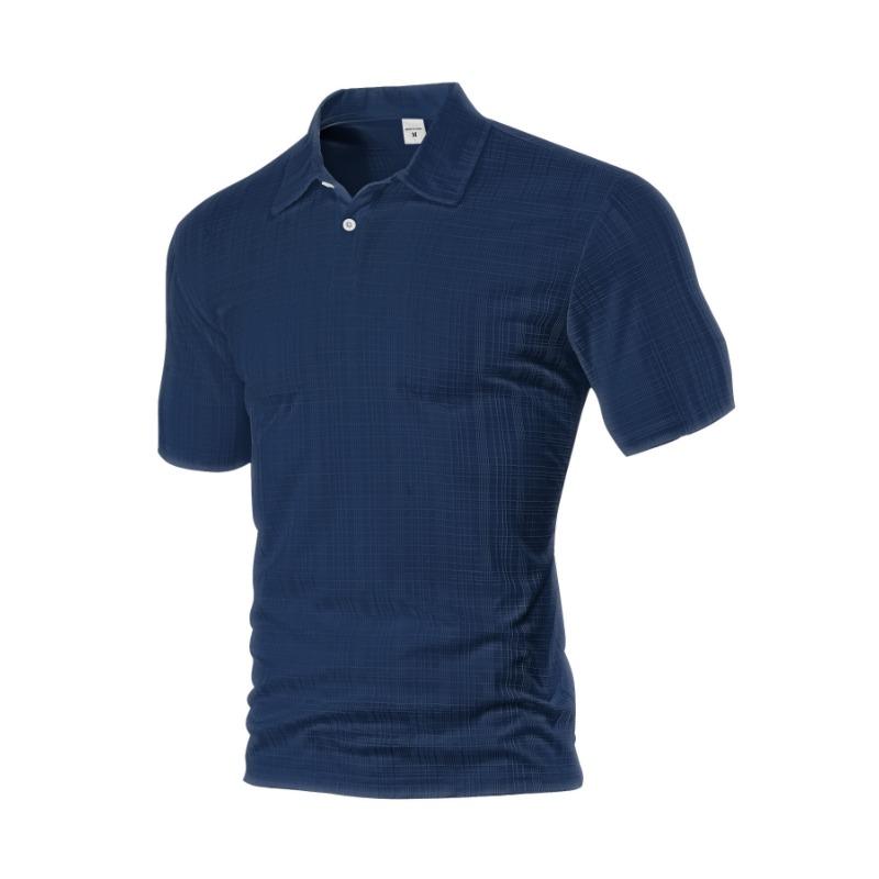 Mens Casual Textured Short Sleeve Polo Shirt Solid Color Golf Top