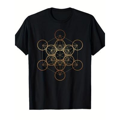 European Sizes Men's Sacred Geometry T-Shirt with Metatron's Cube & Fruit of Life Design - Comfortable Casual Fit Short Sleeve Tee for Math