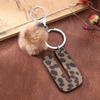 Western Cowboy Leopard Print Leather Keychain with Acrylic Letter and Plush Ball Accessories