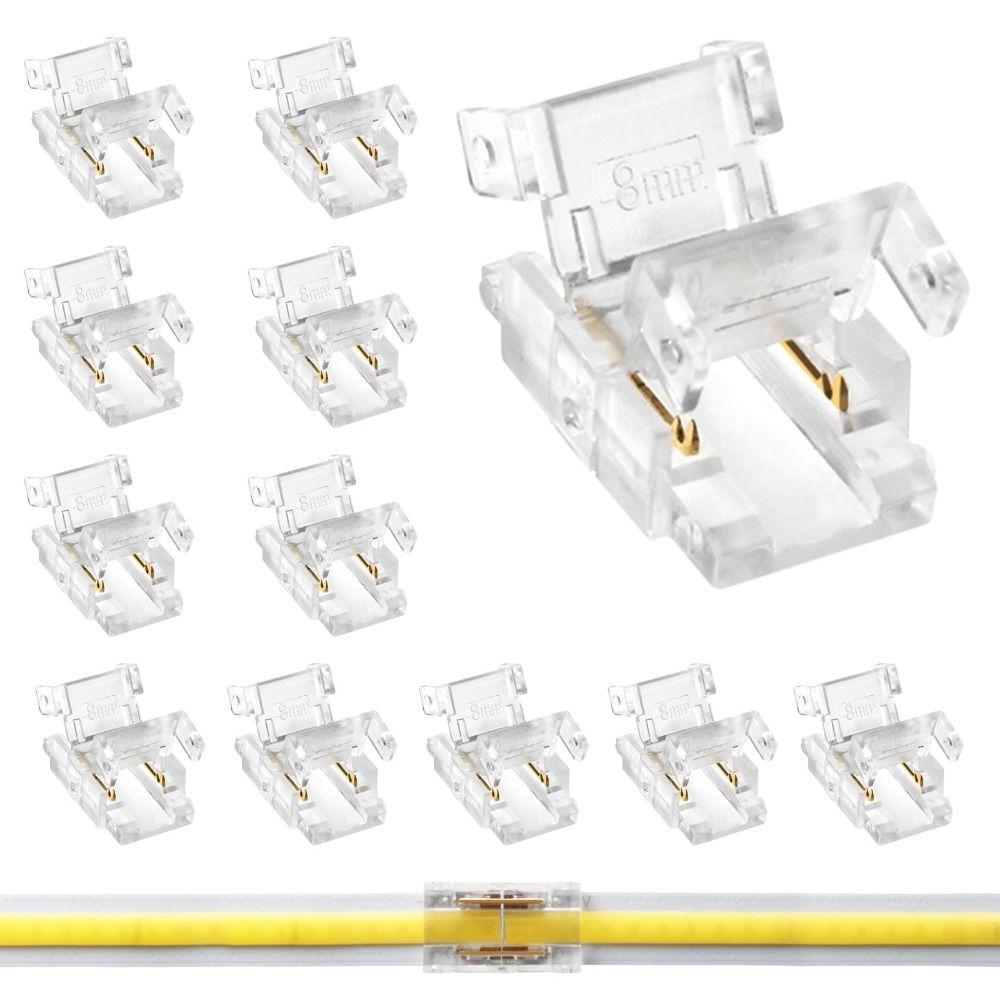 10 pièces Connecteurs de Bande LED COB 8mm/10mm Connecteurs Réutilisables pour Lumière d'Armoire DIY Connecteurs de Fil 2 Broches Sans Soudure Projets d'Éclairage