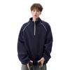 Men's Autumn Trendy Navy Blue Half-Zip Stand-Collar Hoodie Jacket
