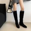 Knight Boots Women'S Autumn And Winter Western Boots Tall Tube Thin Retro Slim Inner Height Increase Pleated Pile Boots