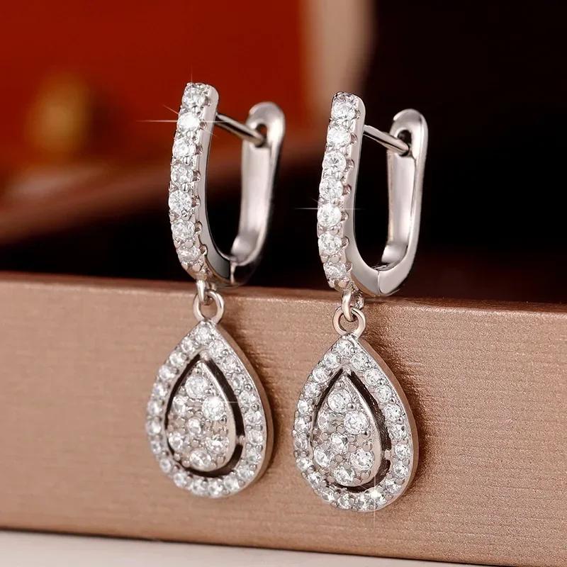 Engagement Mid Length Pendant Earrings Jewelry Elegant Shiny Mosan Diamond Beautiful Gift Milan Girl Fashion Accessories