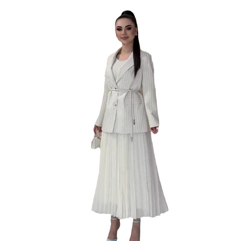 Elegant 2024 Autumn European & American Women's Versatile Suit and Long Dress Set