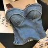 Hong Kong Retro Denim Strapless Vest for Women, Summer 2025: Sweet & Spicy Short Bandage Top with Padded Bust.