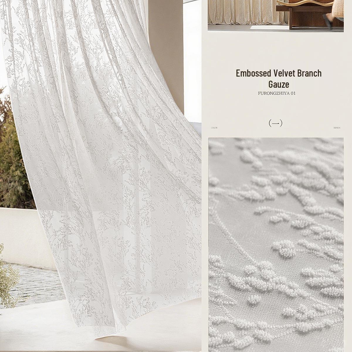 French Vintage Style Embossed Jacquard Sheer Curtains for Living Room, Balcony, and Bedroom - Light-Permeable, Privacy-Preserving. Per meter (1-60 meters) raw cut
