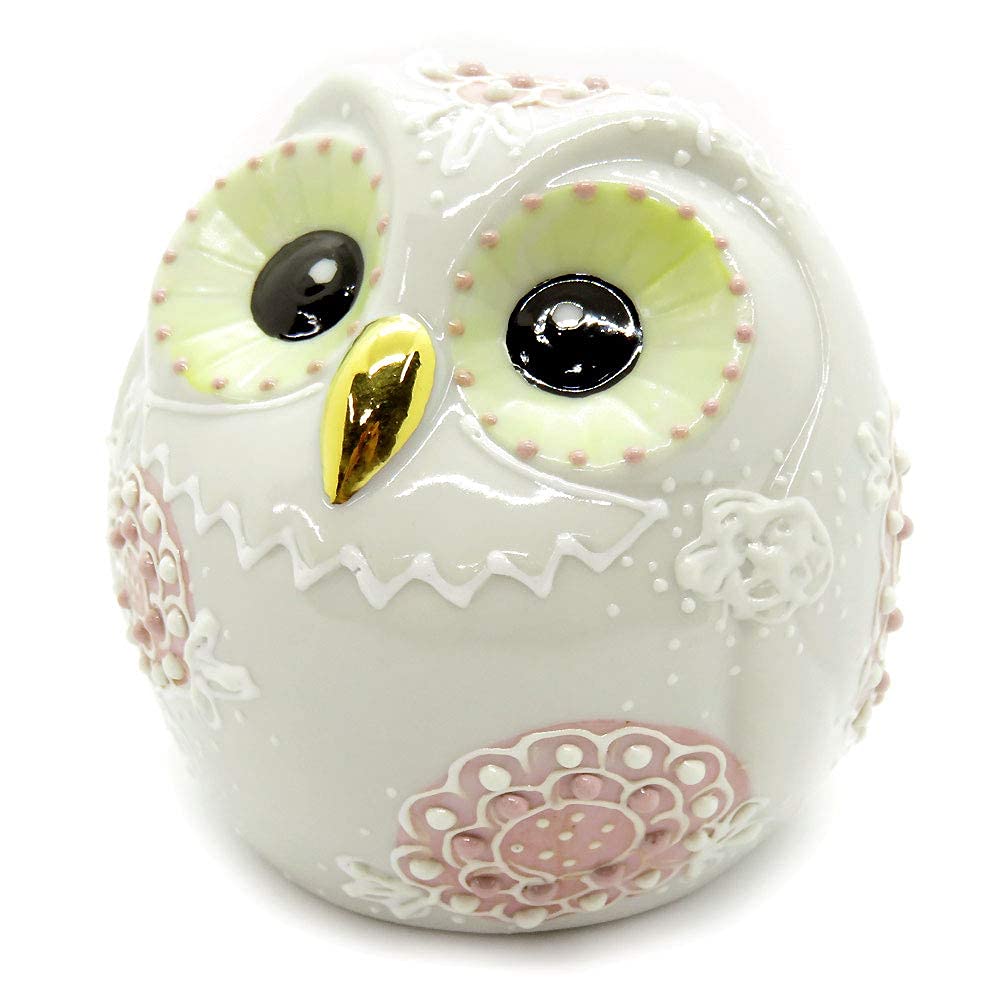 Lucky Charm Figurine, Kutani Ware, Ball Owl, Large (Pink), Ceramic, Gift, 60th Birthday Present