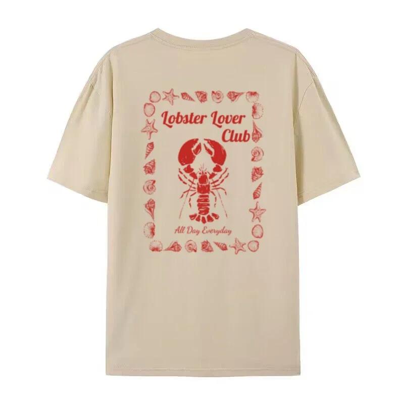 Hummer-Liebhaber Club T-Shirt mit Rückendruck Vintage Meeresfrüchte T-Shirt Kurzarm Ästhetisches Foodie Shirt Unisex Mode Damen T-Shirts